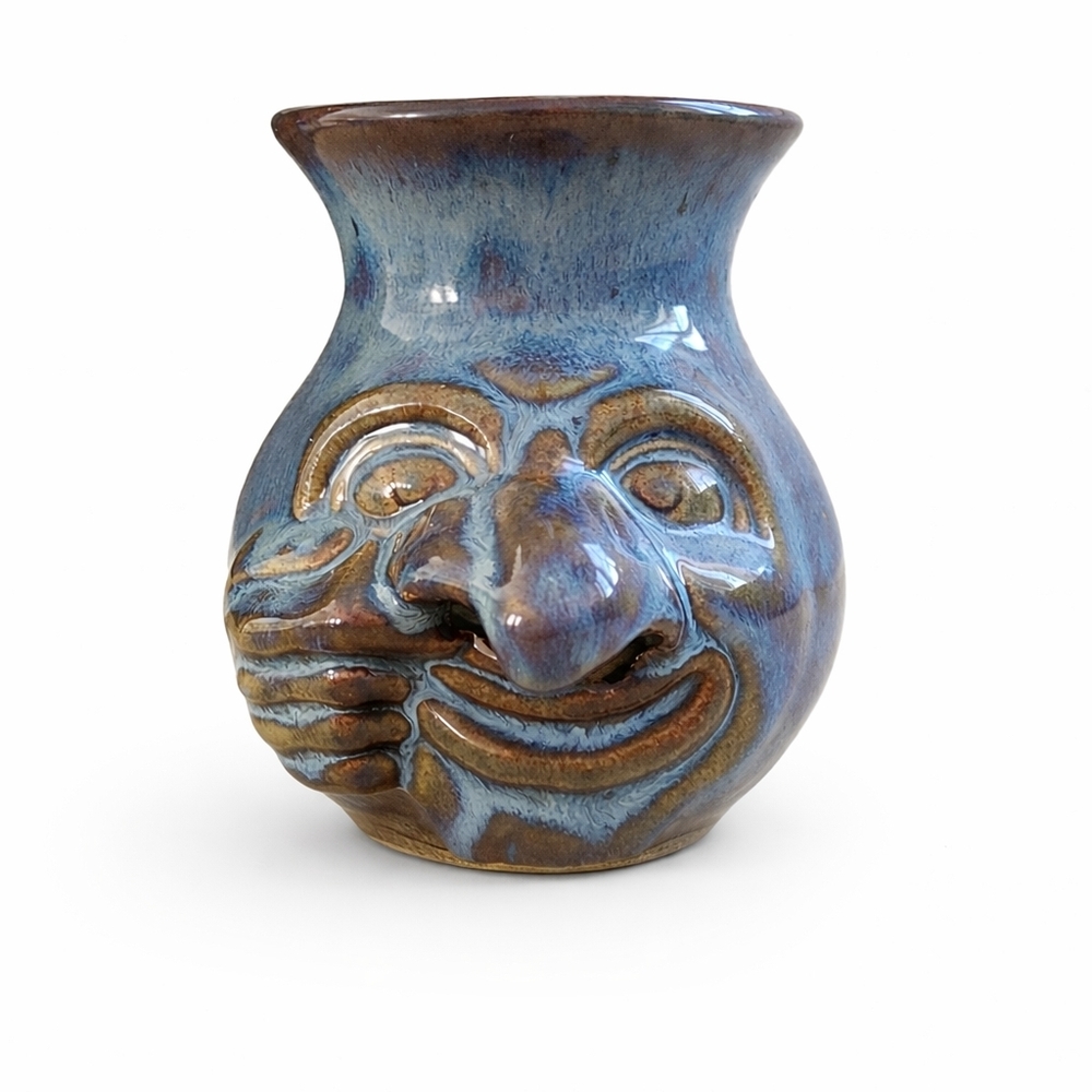 Vintage Ugly Face Pottery Egg Separator Jug